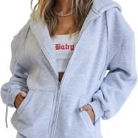Womens Zip Up Hoodies Long Sleeve Sweatshirts Fall Outfits Oversized Sweaters Casual Fashion Jackets