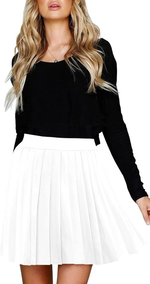 Women Short Uniform High Waist Pleated Skater Tennis Skirt with Shorts