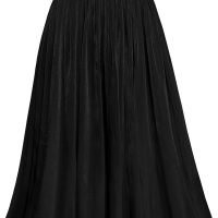 Women High Elastic Waist Pleated Midi Long Skirt Swing A-line Skirts