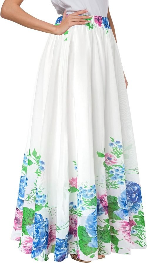 Women Floral Long Skirts Chiffon Summer Beach High Waisted Maxi Skirts