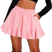Women's Pleated Skater Skirt with Pockets High Waisted Ruffles Flared Mini Short Skirts