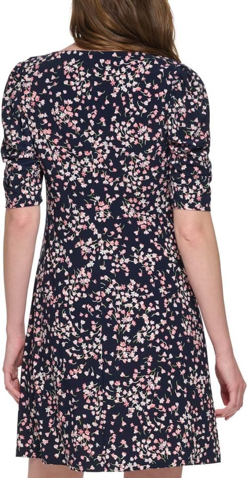 Women's Floral Jersey Short Puff Sleeve Dress