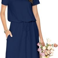Womens Hide Belly Mid Length Work Casual Dress with Pockets