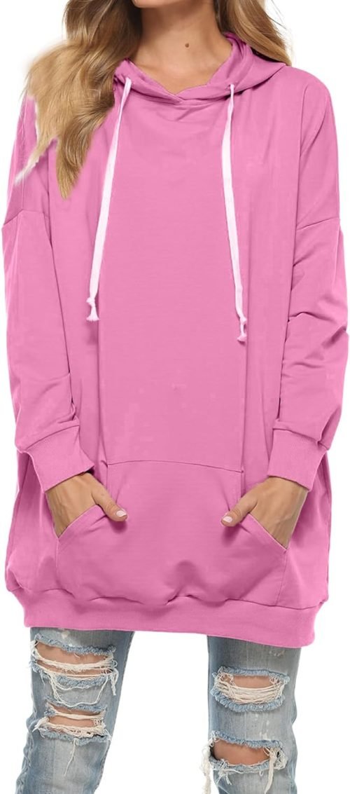 Womens Oversized Hoodie Extra Long Hooded Tunic Sweatshirt with Pockets