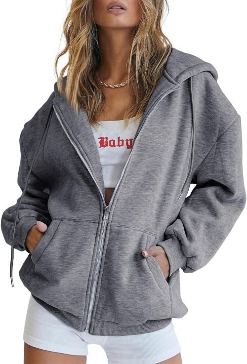 Womens Zip Up Hoodies Long Sleeve Sweatshirts Fall Outfits Oversized Sweaters Casual Fashion Jackets