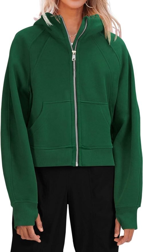 71CUTSV-BzL._AC_SL1500 Womens Zip Up Sweatshirts Fleece Lined Collar Crop Hoodie Casual Cotton Long Sleeve Tops with Thumb Hole