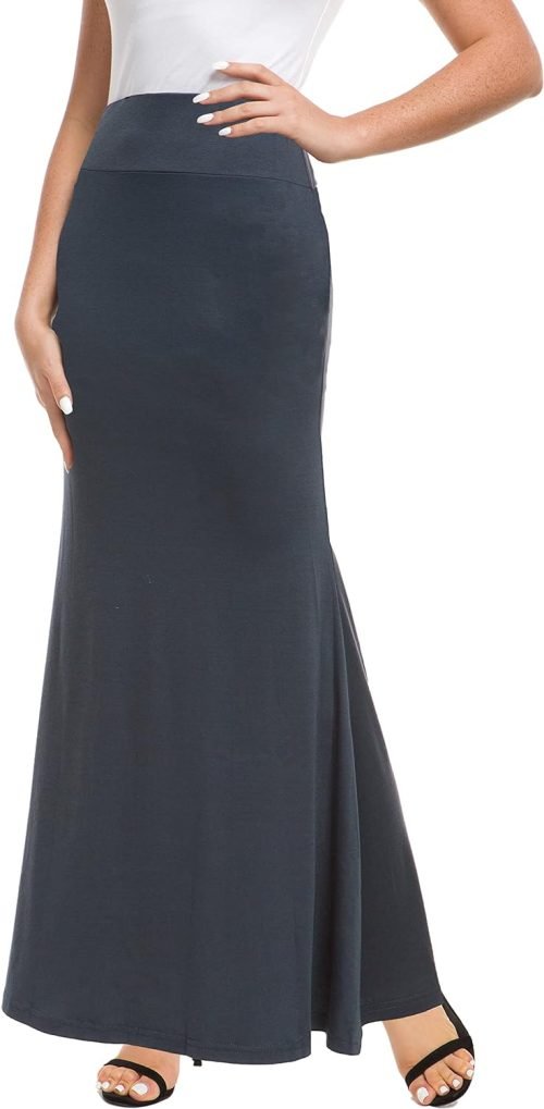 Women's Fold Over High Waisted Floor Length Maxi Flare Skirt with Pockets