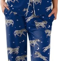 Women Pajamas Set Button Down Sleepwear Short Sleeve Nightwear with Long Pants Soft Pjs Set with Pockets S-XXL