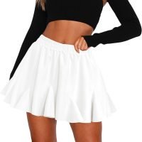 Women's Pleated Skater Skirt with Pockets High Waisted Ruffles Flared Mini Short Skirts