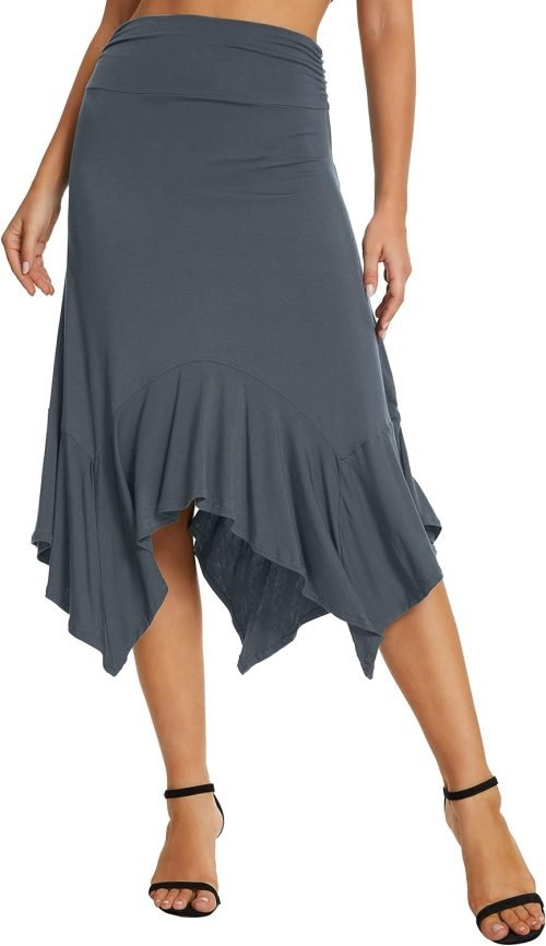 Women's Summer Beach Skirt Stretchy Midi Skirt with Irregular Hem