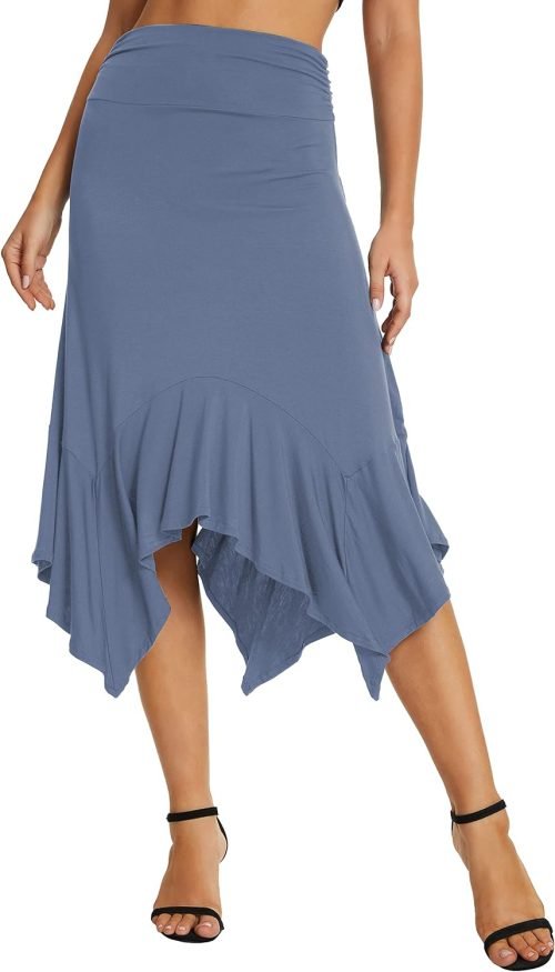 Women's Summer Beach Skirt Stretchy Midi Skirt with Irregular Hem