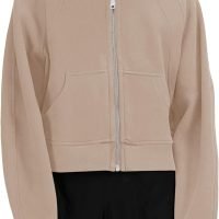 71H2slahqsL._AC_SL1500 Womens Zip Up Sweatshirts Fleece Lined Collar Crop Hoodie Casual Cotton Long Sleeve Tops with Thumb Hole