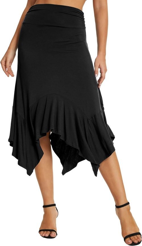 Women's Summer Beach Skirt Stretchy Midi Skirt with Irregular Hem