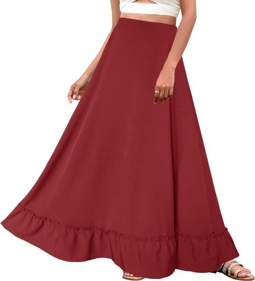 Women Plus Size Maxi Skirt Vintage High Waist Long Skirt with Pockets