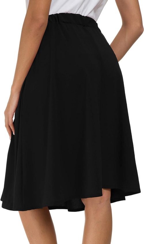 Womens High Waisted A Line Pleated Midi Skirt Button Front Skirts with Pocket