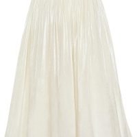 Women High Elastic Waist Pleated Midi Long Skirt Swing A-line Skirts