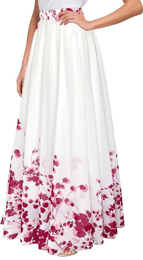 Women Floral Long Skirts Chiffon Summer Beach High Waisted Maxi Skirts