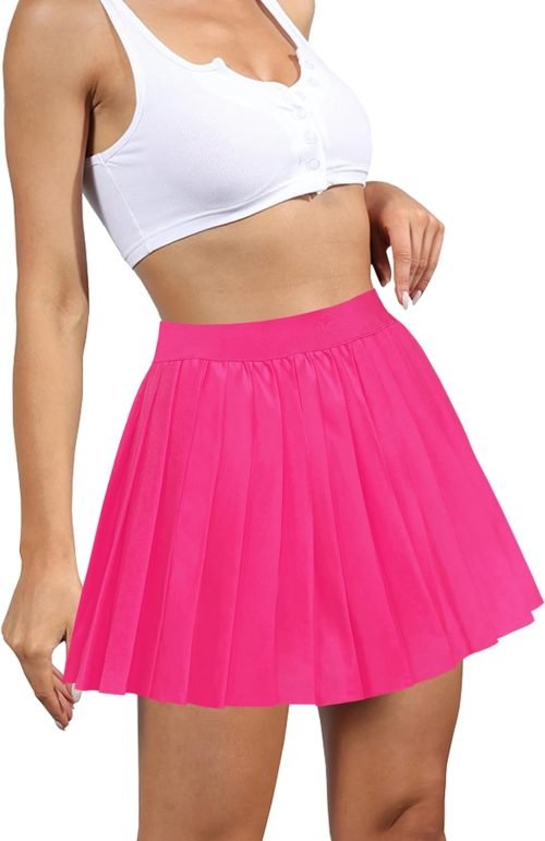 Women Short Uniform High Waist Pleated Skater Tennis Skirt with Shorts