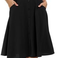 Womens High Waisted A Line Pleated Midi Skirt Button Front Skirts with Pocket