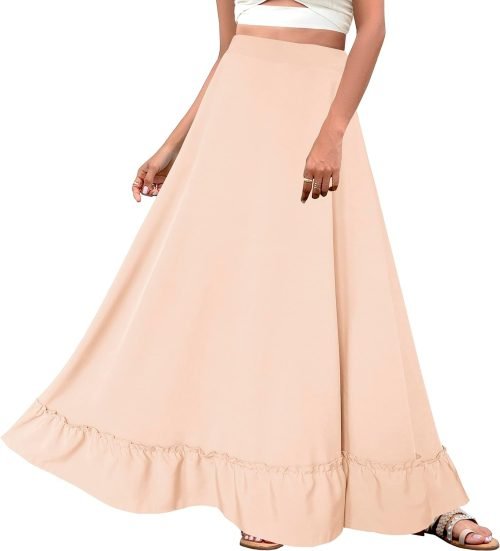 Women Plus Size Maxi Skirt Vintage High Waist Long Skirt with Pockets