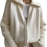 Women Zip Up Long Sleeve Crop Hooded Tops Ribbed Knit Cropped Hoodie Jacket Y2k Cute Sweater Pullover