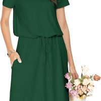 Womens Hide Belly Mid Length Work Casual Dress with Pockets