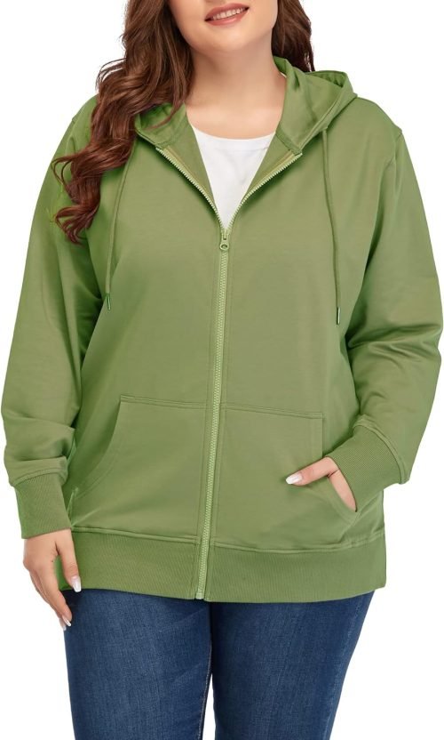 Women's Plus Size Full Zip-Up Hoodie Jacket Cotton Sweatshirt