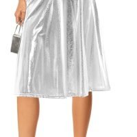 Women's Casual Ruched Stretchy High Waist A-Line Skirt Pleated Flared Midi Skirt