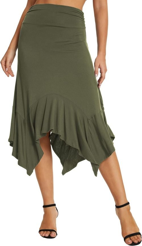 Women's Summer Beach Skirt Stretchy Midi Skirt with Irregular Hem