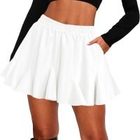 Women's Pleated Skater Skirt with Pockets High Waisted Ruffles Flared Mini Short Skirts