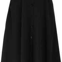 Womens High Waisted A Line Pleated Midi Skirt Button Front Skirts with Pocket