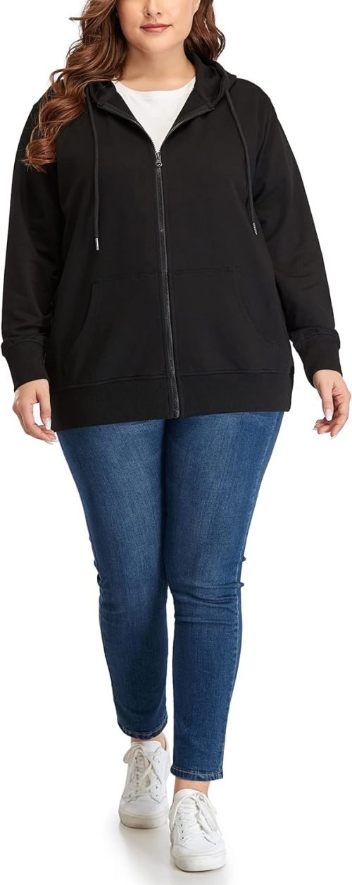 Women's Plus Size Full Zip-Up Hoodie Jacket Cotton Sweatshirt