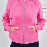 71bDm1FVo1L._AC_SL1500 Womens Zip Up Sweatshirts Fleece Lined Collar Crop Hoodie Casual Cotton Long Sleeve Tops with Thumb Hole