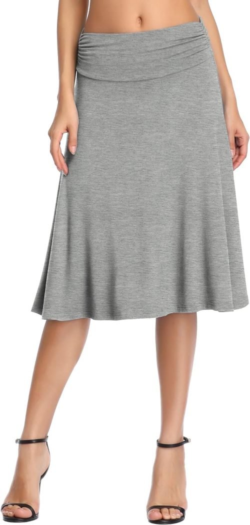 Women's Ruched Waist Stretchy Flared Yoga Skirt High Waist Midi Skirt for Women