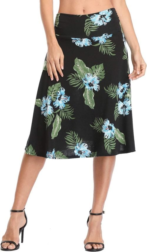 Women's Ruched Waist Stretchy Flared Yoga Skirt High Waist Midi Skirt for Women
