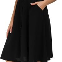 Womens High Waisted A Line Pleated Midi Skirt Button Front Skirts with Pocket