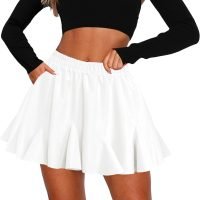 Women's Pleated Skater Skirt with Pockets High Waisted Ruffles Flared Mini Short Skirts