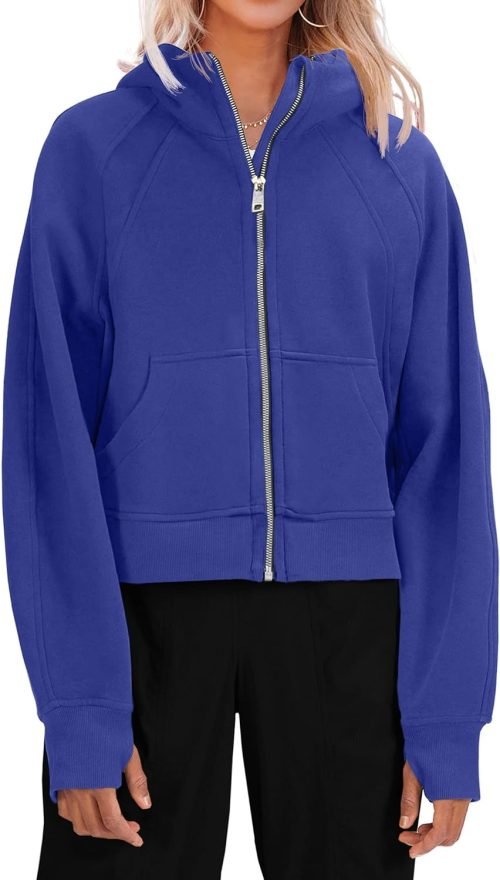 71qdNJGmzHL._AC_SL1500 Womens Zip Up Sweatshirts Fleece Lined Collar Crop Hoodie Casual Cotton Long Sleeve Tops with Thumb Hole