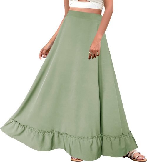 Women Plus Size Maxi Skirt Vintage High Waist Long Skirt with Pockets