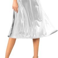Women's Casual Ruched Stretchy High Waist A-Line Skirt Pleated Flared Midi Skirt