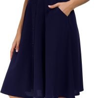 Womens High Waisted A Line Pleated Midi Skirt Button Front Skirts with Pocket