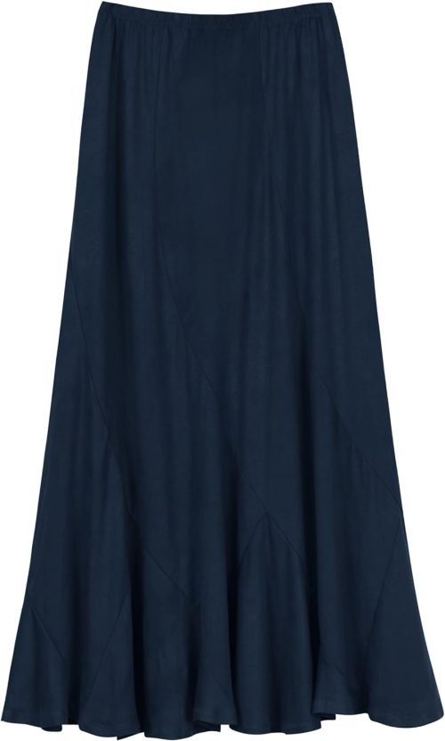 Women's Vintage Elastic Waist A-Line Long Midi Skirt