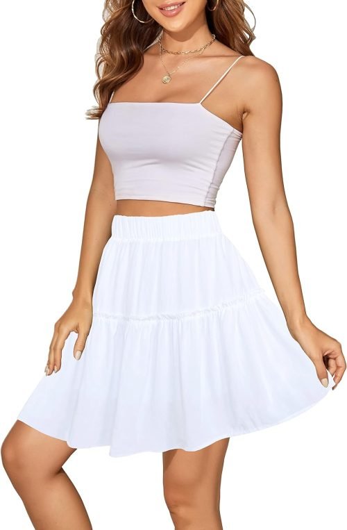 Women's Summer High Waist Floral Layered Ruffle Pleated Beach Mini Skirt