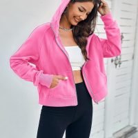 71zGyPlYphL._AC_SL1500 Womens Zip Up Sweatshirts Fleece Lined Collar Crop Hoodie Casual Cotton Long Sleeve Tops with Thumb Hole