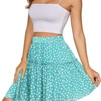 Women's Summer High Waist Floral Layered Ruffle Pleated Beach Mini Skirt
