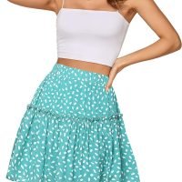 Women's Summer High Waist Floral Layered Ruffle Pleated Beach Mini Skirt