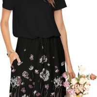 Womens Hide Belly Mid Length Work Casual Dress with Pockets