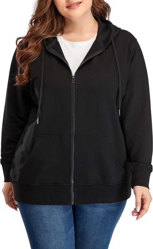 Women's Plus Size Full Zip-Up Hoodie Jacket Cotton Sweatshirt