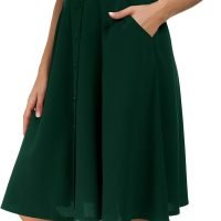 Womens High Waisted A Line Pleated Midi Skirt Button Front Skirts with Pocket
