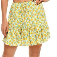 Women's Flared Short Skirt Floral/Solid Ruffle Mini Skater Skirt